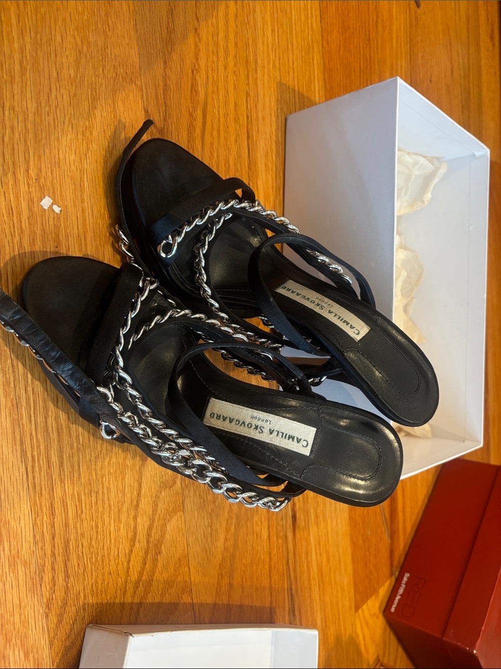 Camilla Skovgaard Black Chain-Trim Heeled Sandals
